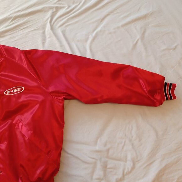 1980s Pla-Jac by Dunbrooke E-One Fire Trucks Red Satin Jacket Adult Large - Picture 5 of 16